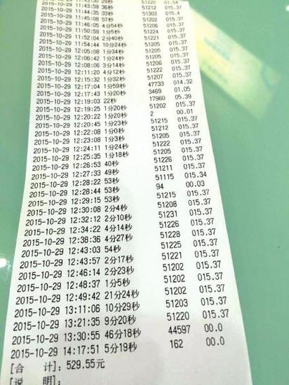 29日上午11点43分到下午2点17分，宋女士流量花了529.55元。