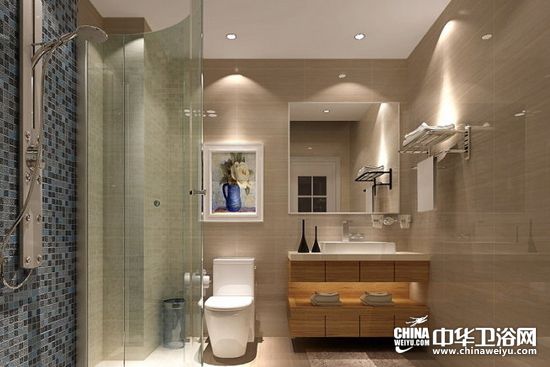 卫浴间玻璃隔断搭配大理石空间凸显层次感
